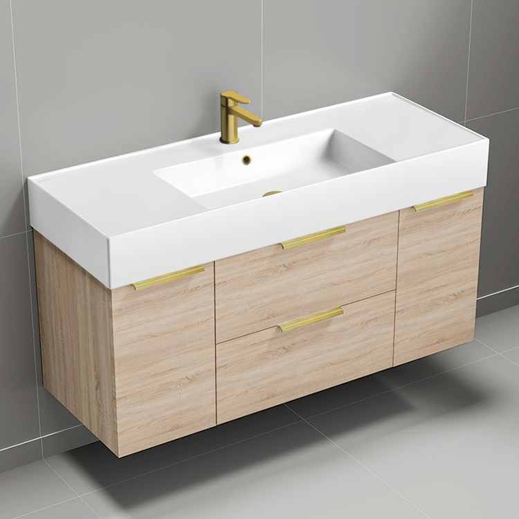 Bathroom Vanity Floating Bathroom Vanity, Modern, 48 Inch, Gold Handles Nameeks DERIN538